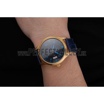 IWC Mark XVll Blue Dial Gold Stainless Steel Case Blue Leather Strap Replica