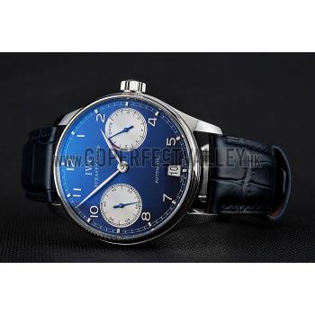 Replica Swiss IWC Portuguese Black Dial White Subdials Silver Case Black Leather Bracelet 1453904