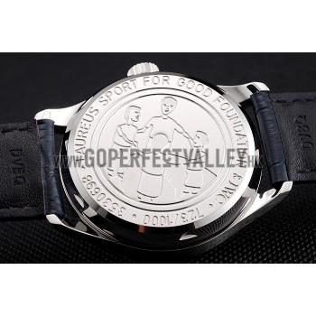 Replica Swiss IWC Portuguese Black Dial White Subdials Silver Case Black Leather Bracelet 1453904