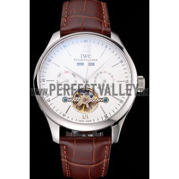 IWC Portofino Tourbillon White Dial Stainless Steel Case Brown Leather Strap