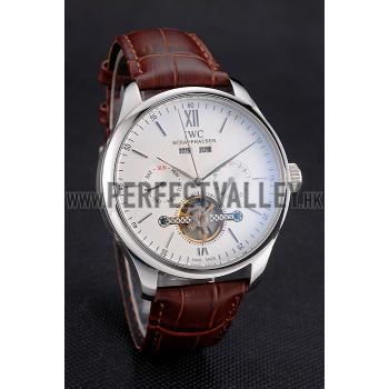 IWC Portofino Tourbillon White Dial Stainless Steel Case Brown Leather Strap