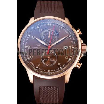 Replica IWC Portugieser Yacht Club Brown Dial Rose Gold Case Brown Rubber Strap