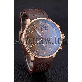 Replica IWC Portugieser Yacht Club Brown Dial Rose Gold Case Brown Rubber Strap