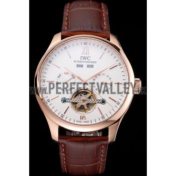 IWC Portofino Tourbillon White Dial Rose Gold Case Broen Leather Strap