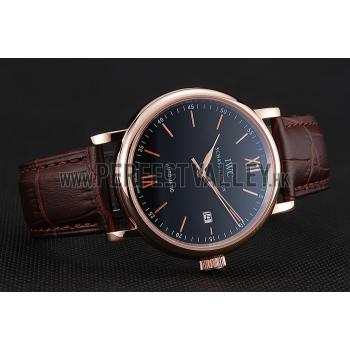 Swiss IWC Portofino Gold Case Black Dial Brown Leather Bracelet  622669