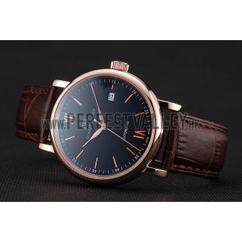 Swiss IWC Portofino Gold Case Black Dial Brown Leather Bracelet  622669