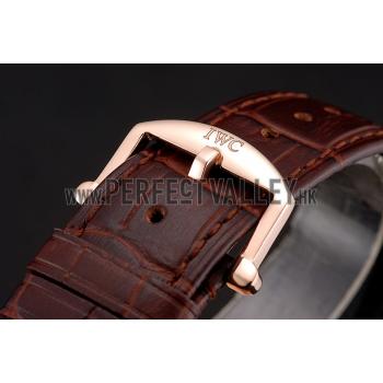 Swiss IWC Portofino Gold Case Black Dial Brown Leather Bracelet  622669