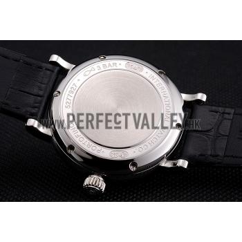 Cheap IWC Portofino Moon Phase Black Dial With Diamonds Stainless Steel Case Diamonds Bezel Black Leather Strap