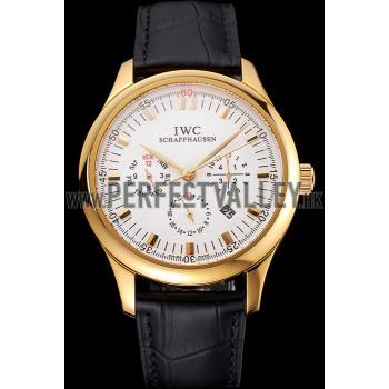 Replica Swiss IWC Portugieser Perpetual Calendar White Dial Gold Case Black Leather Strap