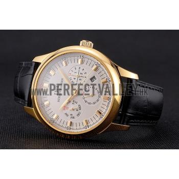 Replica Swiss IWC Portugieser Perpetual Calendar White Dial Gold Case Black Leather Strap