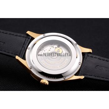 Replica Swiss IWC Portugieser Perpetual Calendar White Dial Gold Case Black Leather Strap