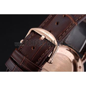 Swiss IWC Portofino Gold Case White Dial Brown Leather Bracelet  622668