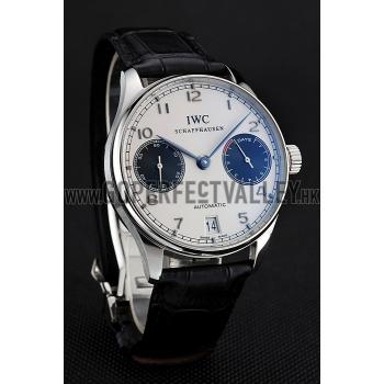 Swiss IWC Portuguese White Dial Black Subdials Silver Case Black Leather Bracelet 1453911