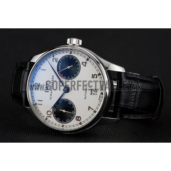 Swiss IWC Portuguese White Dial Black Subdials Silver Case Black Leather Bracelet 1453911