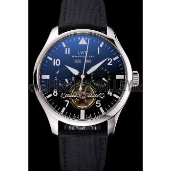 IWC Pilot Tourbillon Black Dial Stainless Steel Case Black Textile Strap