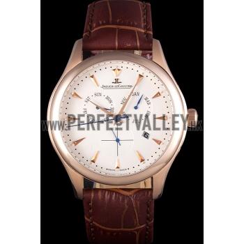 Jaeger Lecoultre Master Gold Bezel Brown Leather Band  621611