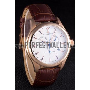 Jaeger Lecoultre Master Gold Bezel Brown Leather Band  621611