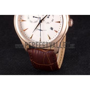 Jaeger Lecoultre Master Gold Bezel Brown Leather Band  621611