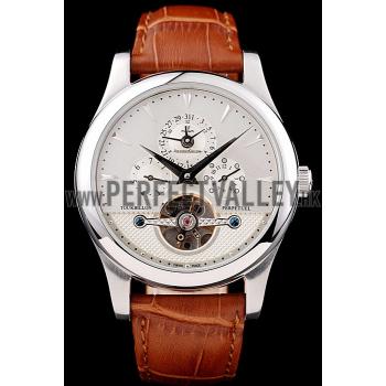 Jaeger Le Coultre Master Control Tourbillon White Dial Brown Leather Strap