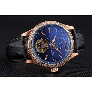 Jaeger-LeCoultre Master Tourbillon Dualtime Black Dial Gold Case With Diamonds Brown Leather Strap  622783 Replica