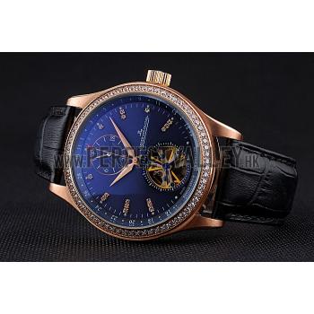 Jaeger-LeCoultre Master Tourbillon Dualtime Black Dial Gold Case With Diamonds Brown Leather Strap  622783 Replica