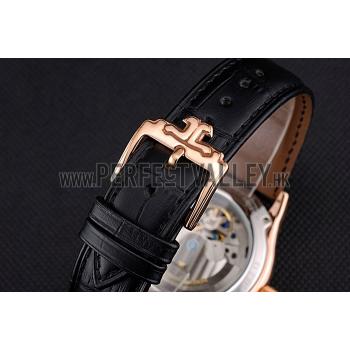 Jaeger-LeCoultre Master Tourbillon Dualtime Black Dial Gold Case With Diamonds Brown Leather Strap  622783 Replica