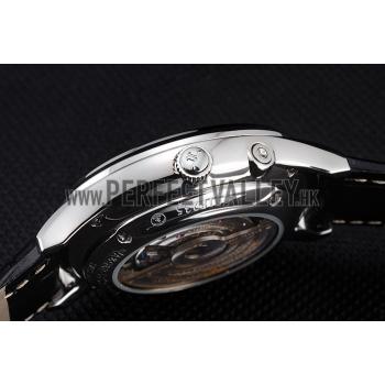 Swiss Jaeger LeCoultre Master Ultra Thin Reserve De Marche Black Dial Stainless Steel Case Black Leather Strap