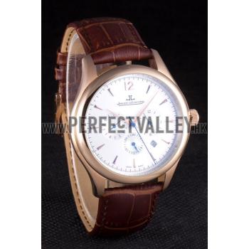 Jaeger Lecoultre Master Chronograph Gold Bezel Brown Leather Band  621610