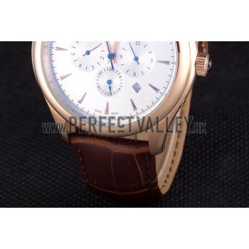 Jaeger Lecoultre Master Chronograph Gold Bezel Brown Leather Band  621610