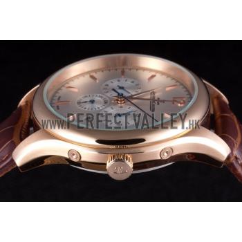 Jaeger Lecoultre Master Chronograph Gold Bezel Brown Leather Band  621610