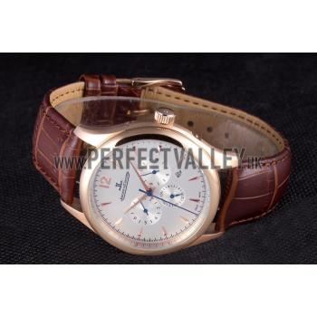 Jaeger Lecoultre Master Chronograph Gold Bezel Brown Leather Band  621610