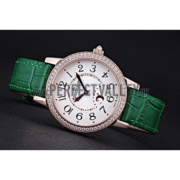 Jaeger LeCoultre Rendez-Vous White Dial Green Leather Strap  622085