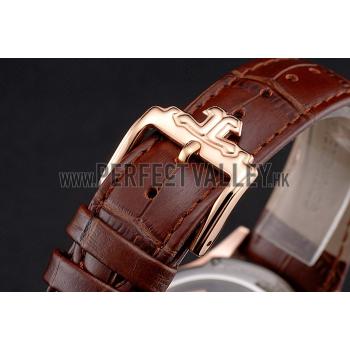 Jaeger LeCoultre Master Moonphase Tourbillon White Dial Rose Gold Case Brown Leather Strap