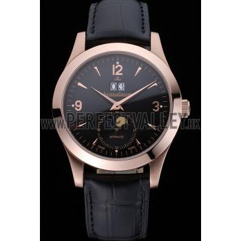 Jaeger LeCoultre Master Black Dial Black Leather Band Stainless Steel Bezel  622081