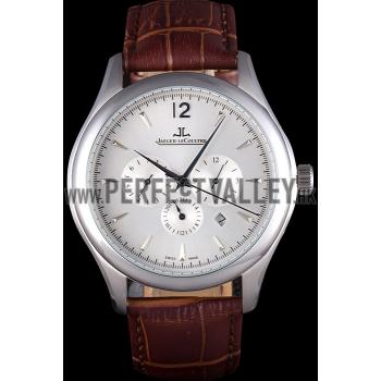 Jaeger Lecoultre Master Chronograph Silver Bezel Brown Leather Band  621612