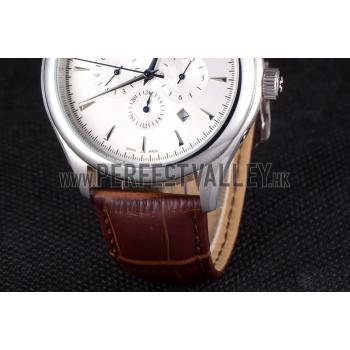 Jaeger Lecoultre Master Chronograph Silver Bezel Brown Leather Band  621612