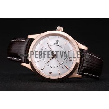 Cheap Jaeger Le Coultre Swiss Master Control Rose Gold Bezel Brown Leather Strap 7590