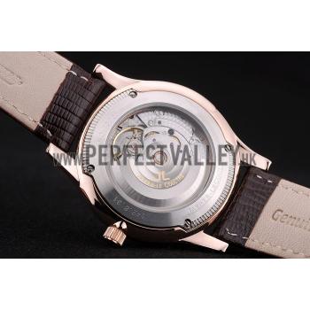 Cheap Jaeger Le Coultre Swiss Master Control Rose Gold Bezel Brown Leather Strap 7590