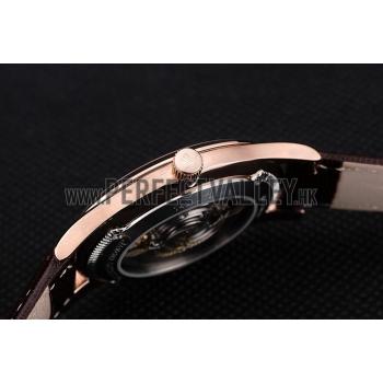 Cheap Jaeger Le Coultre Swiss Master Control Rose Gold Bezel Brown Leather Strap 7590