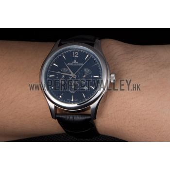 Jaeger Lecoultre Master Chronograph Silver Bezel Black Leather Band  621620