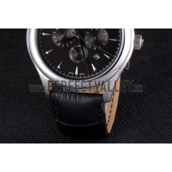 Jaeger Lecoultre Master Chronograph Silver Bezel Black Leather Band  621620