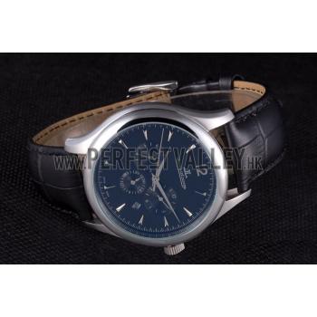 Jaeger Lecoultre Master Chronograph Silver Bezel Black Leather Band  621620