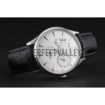 Swiss Jaeger LeCoultre Master Ultra Thin Reserve De Marche White Dial Stainless Steel Case Black Leather Strap Replica