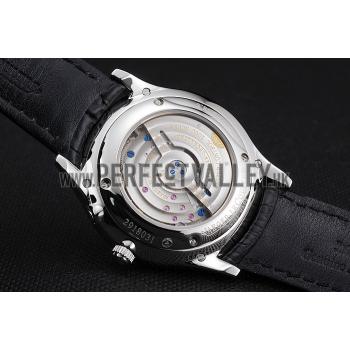 Swiss Jaeger LeCoultre Master Ultra Thin Reserve De Marche White Dial Stainless Steel Case Black Leather Strap Replica