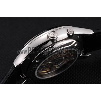 Swiss Jaeger LeCoultre Master Ultra Thin Reserve De Marche White Dial Stainless Steel Case Black Leather Strap Replica