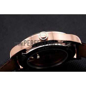 Cheap Jaeger LeCoultre Master Moonphase Tourbillon Black Dial Rose Gold Case Black Leather Strap