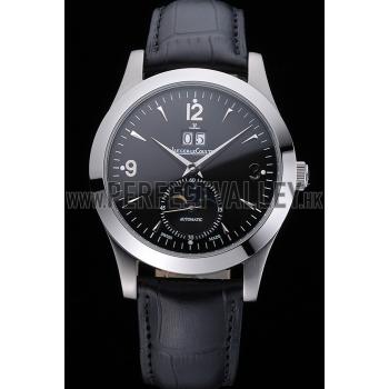 Jaeger LeCoultre Master Black Dial Black Leather Band Stainless Steel Bezel  622079 Replica