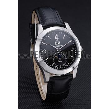 Jaeger LeCoultre Master Black Dial Black Leather Band Stainless Steel Bezel  622079 Replica