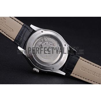 Jaeger LeCoultre Master Black Dial Black Leather Band Stainless Steel Bezel  622079 Replica