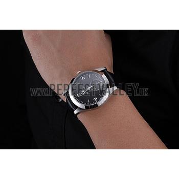 Jaeger LeCoultre Master Black Dial Black Leather Band Stainless Steel Bezel  622079 Replica